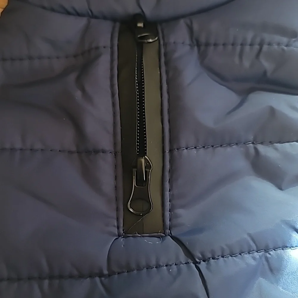 PPET Navy Blue Waterproof Winter Coat with Two Way Zippered Harness Hole,Size XS